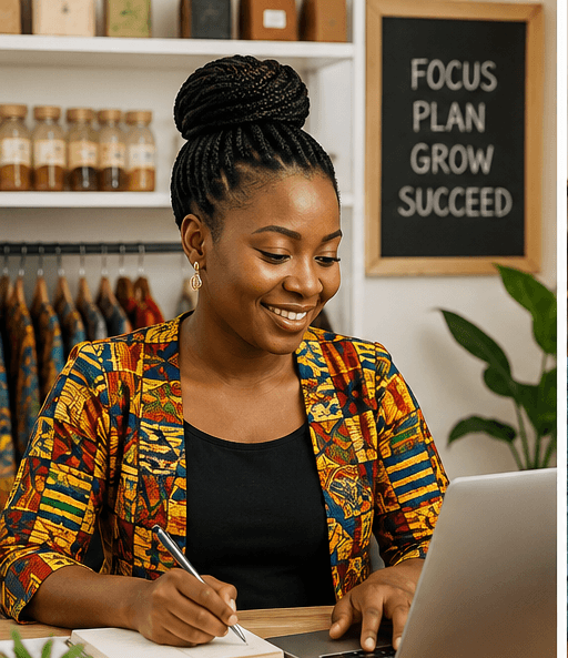 Boutique owner working on a laptop in her shop